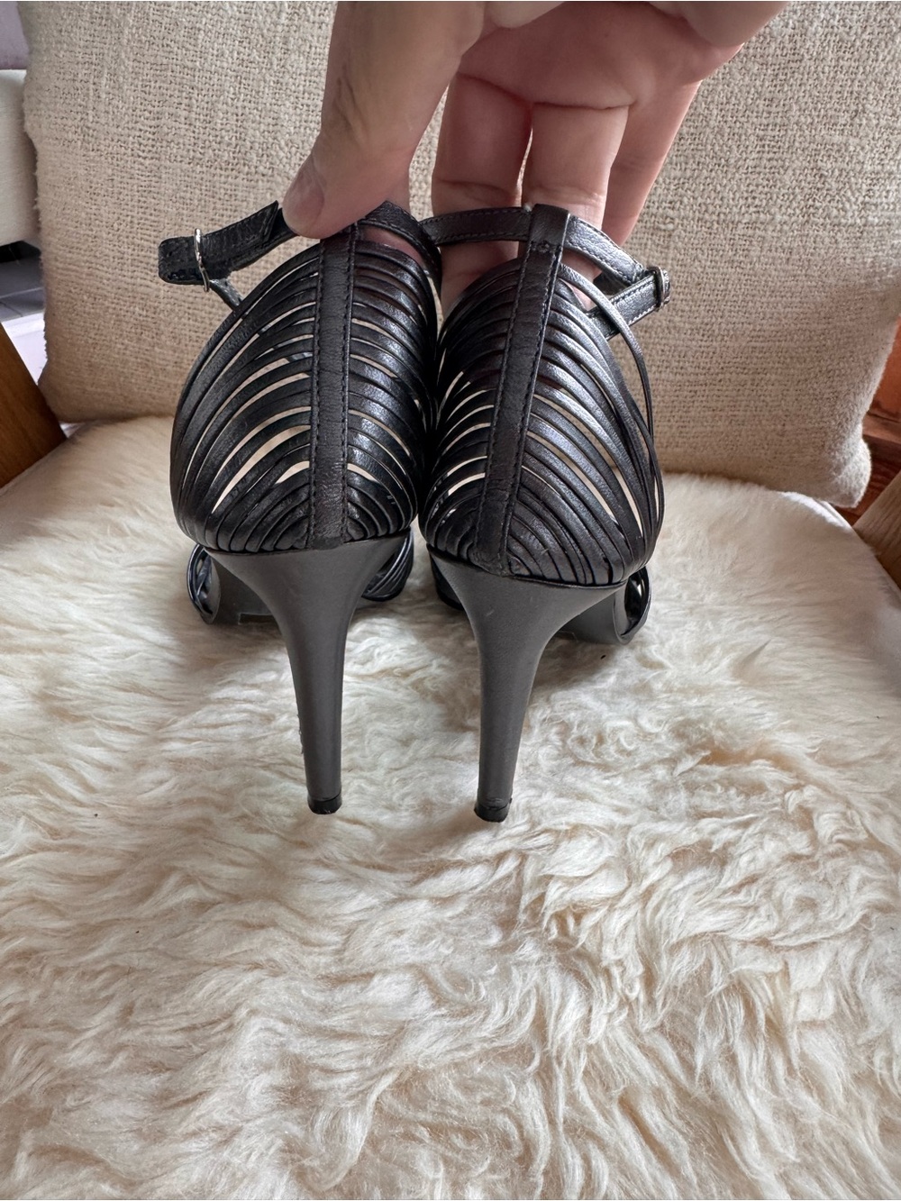 Lauren Ralph Lauren light Metallic Pewter Strappy Ankle‑Strap Heels - Picture 2 of 6